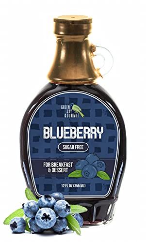 Green Jay Gourmet Sugar Free Blueberry Syrup - No Sugar Premium Breakfast Syrup with Fresh Blueberries &amp; Lemon Juice - All-Natural, Non-GMO Pancake Syrup, Waffle Syrup &amp; Dessert Syrup - 12 Ounces
