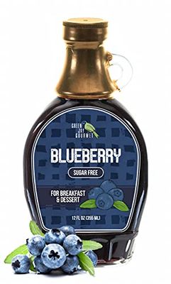 Green Jay Gourmet Sugar Free Blueberry Syrup - No Sugar Premium Breakfast Syrup with Fresh Blueberries &amp; Lemon Juice - All-Natural, Non-GMO Pancake Syrup, Waffle Syrup &amp; Dessert Syrup - 12 Ounces