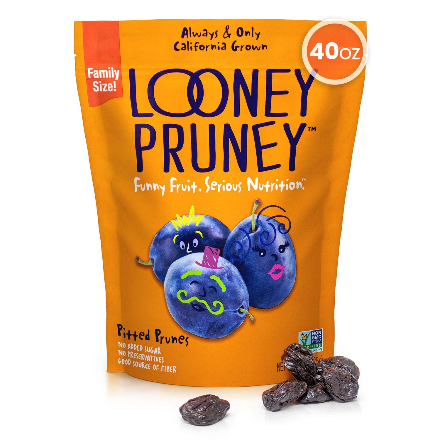 Looney Pruney Pitted Dried Prunes for the Family | Always California-Grown | Kosher | No Added Sugar &amp; No Preservatives (40 oz)