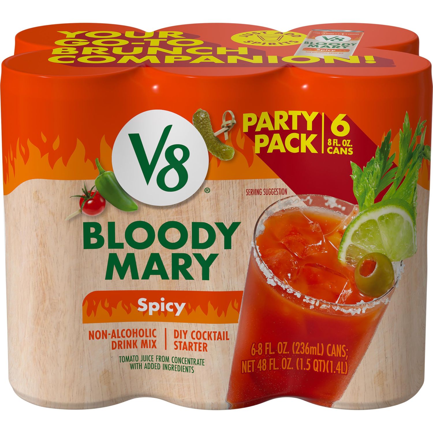 V8 Bloody Mary Spicy Mix, 8 fl oz Can (Pack of 6)