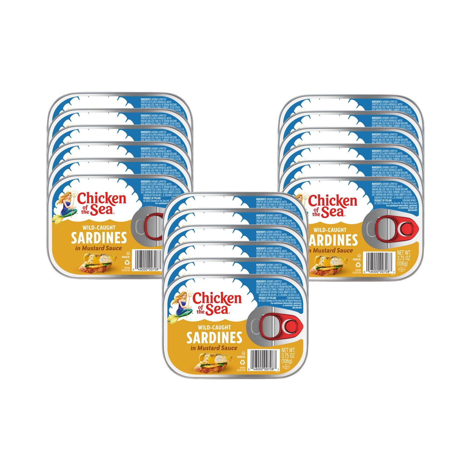 Chicken of the Sea Sardines in Mustard Sauce, 3.75 Ounce Cans (Pack of 18), Wild Caught Canned Sardines, Packaging May Vary