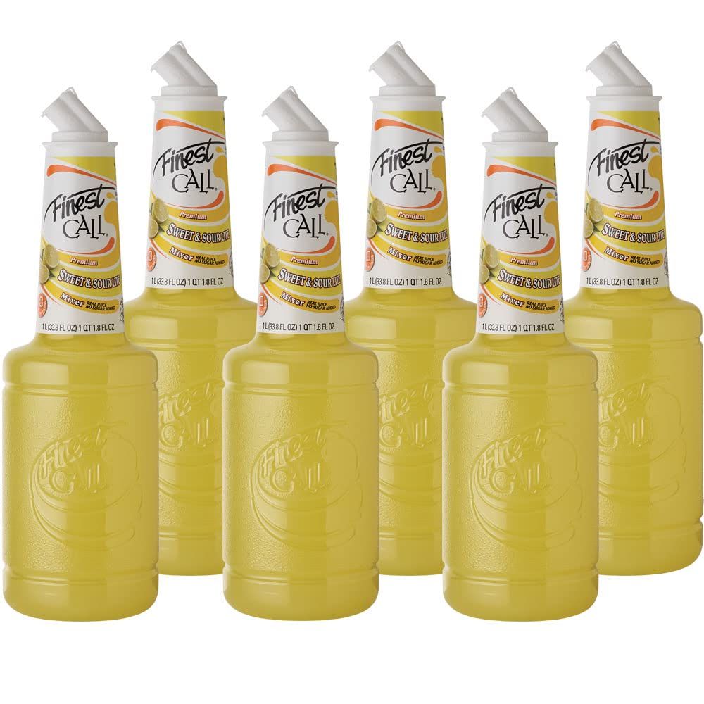 Finest Call Premium Sweet &amp; Sour LITE Drink Mix, 1 Liter Bottle (33.8 Fl Oz), Pack of 6