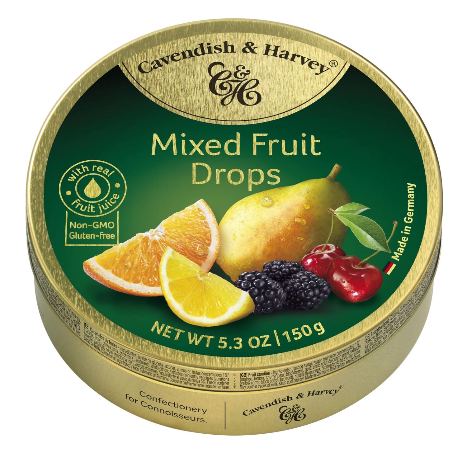 Cavendish &amp; Harvey | Mixed Fruit Hard Candy Drops | 5.3 Ounce Tin
