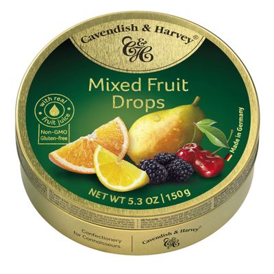Cavendish &amp; Harvey | Mixed Fruit Hard Candy Drops | 5.3 Ounce Tin