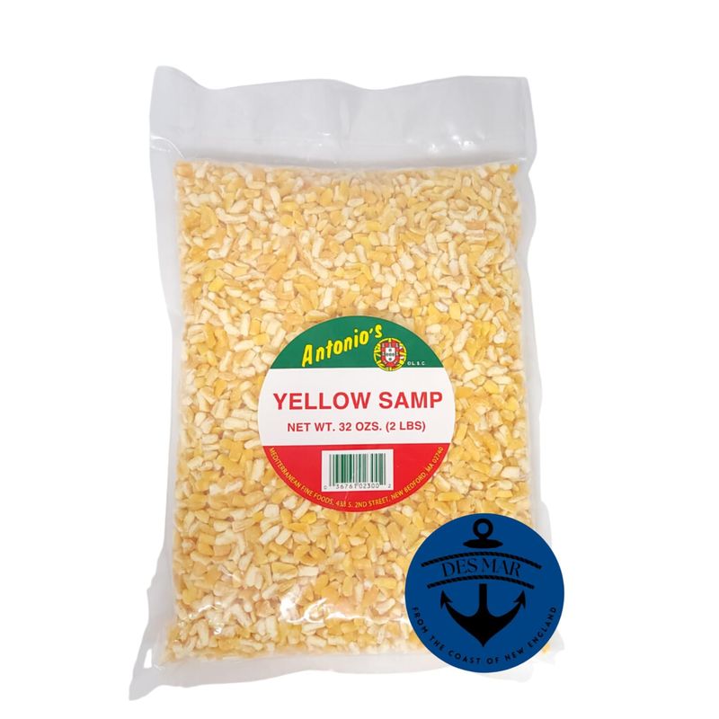 Antonio&#39;s Yellow Samp - Milho Para Cachupa (Dried Yellow Hominy Corn) Net Wt 32 oz (2LB) With Bonus Des Mar Magnet
