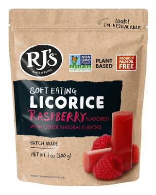RJ&#39;s Soft Australian Licorice, Natural Raspberry Flavor, Resealable Bag, 7 Ounce (1-Pack) | Non-GMO, No Palm Oil, Plant Based | Soft &amp; Chewy Licorice Candy, Made in Australia