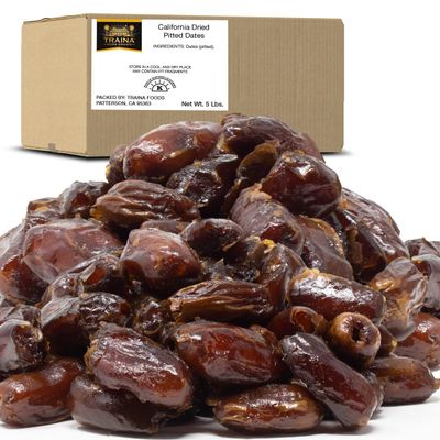Traina Home Grown California Dried Pitted Dates - Healthy, No Added Sugar, Non GMO, Kosher Certified, Vegan, Value Size (5 lbs)