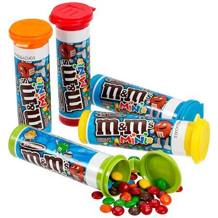 QT M&amp;Ms Minis Assorted Chocolate Candy, 1.08 oz Tubes,12 Count