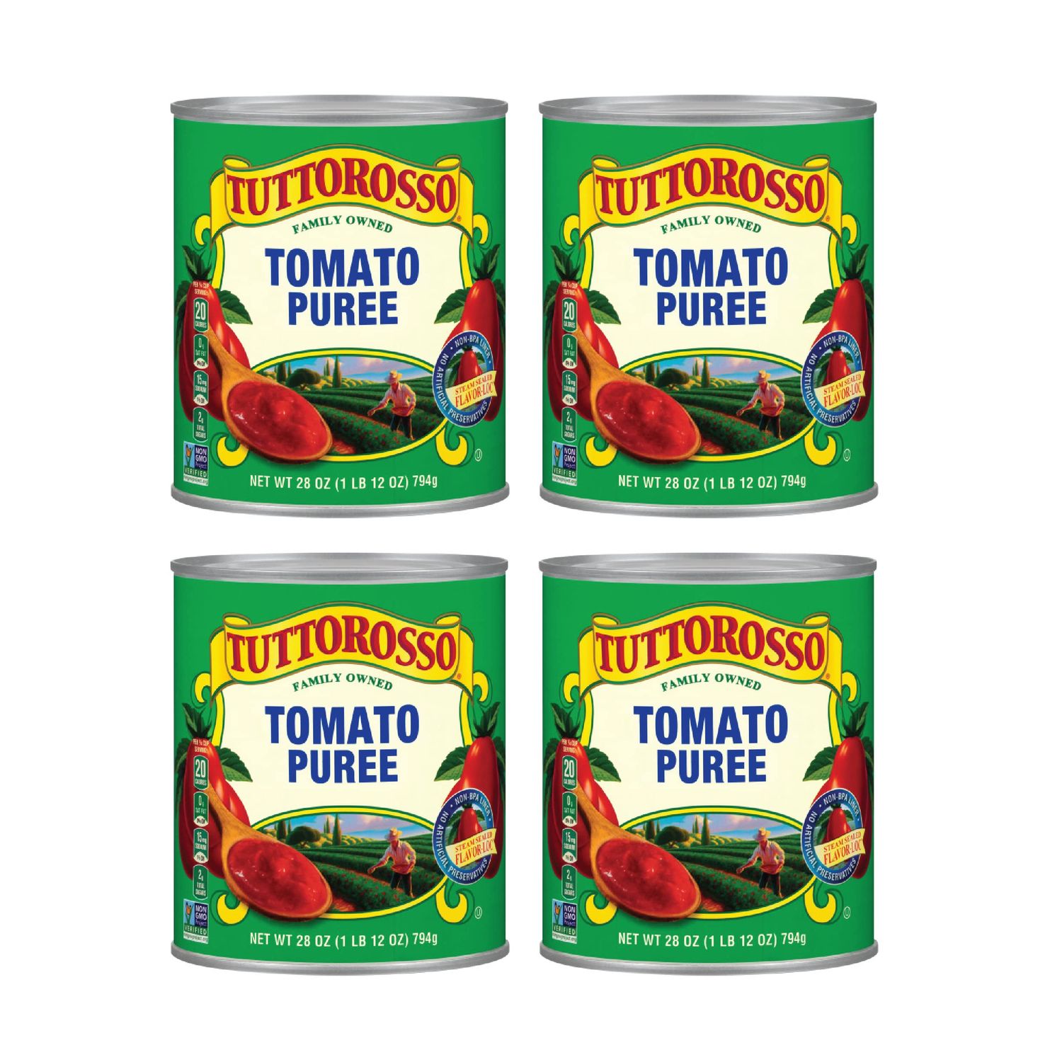 Tuttorosso Tomato Puree, Gluten Free and Vegetarian Recipe, 28 Ounce Can, 4-Pack