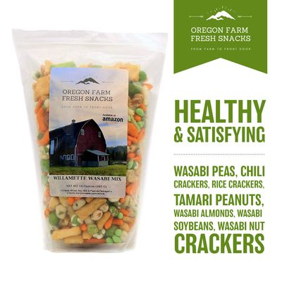 Oregon Farm Fresh Snacks Wasabi Pea Mix and Crackers - Locally Sourced and Freshly Made Wasabi Snacks Including Wasabi Peanuts, Peas and Crackers - Enjoy Healthier Snacking (14 oz)