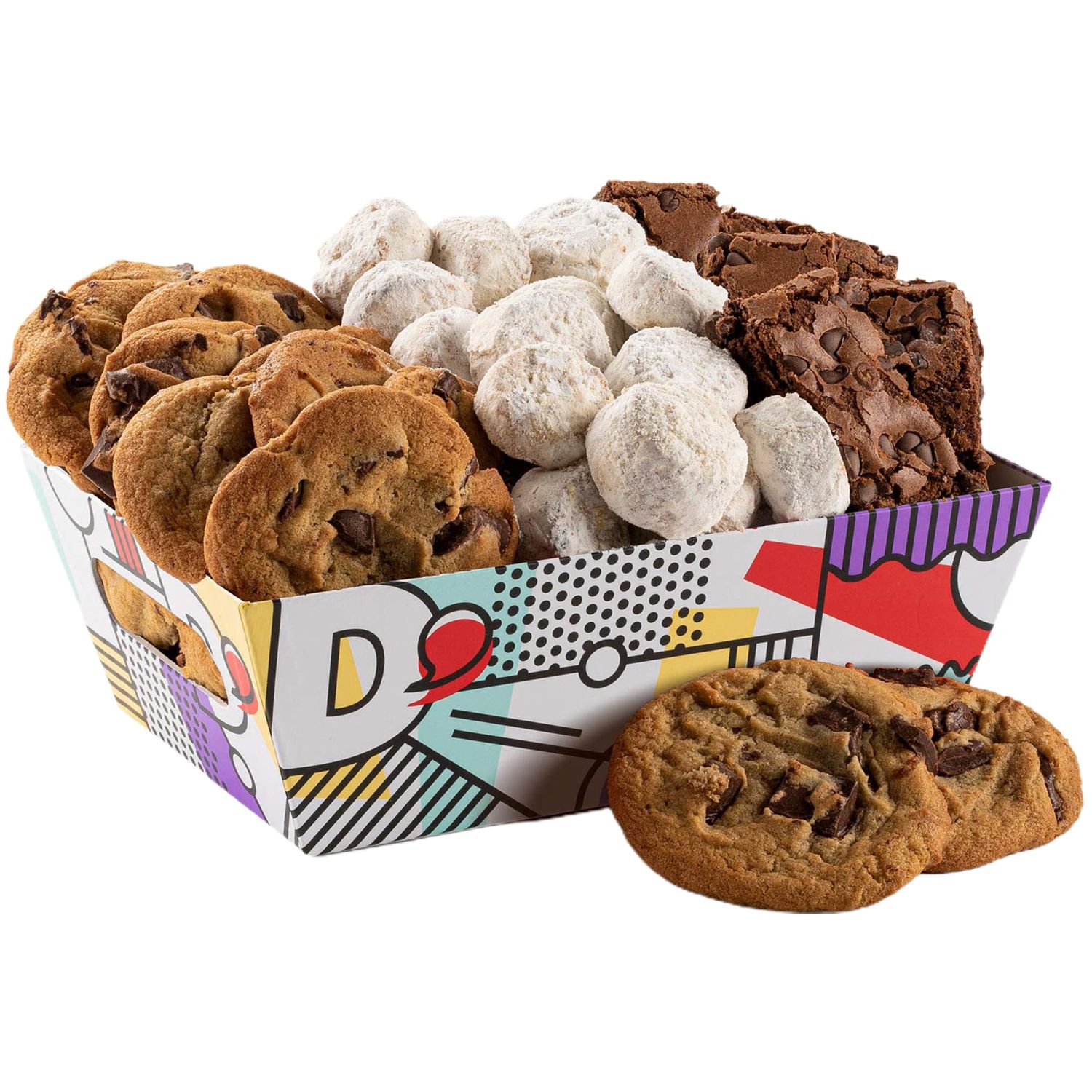 Gourmet Cookies &amp; Brownies Treat Box - Freshly Baked Goods In Signature Gift Basket - Includes Chocolate Chip Cookies, Butter Pecan Meltaways &amp; Dark Chocolate Brownies - Delicious Food Gift Idea