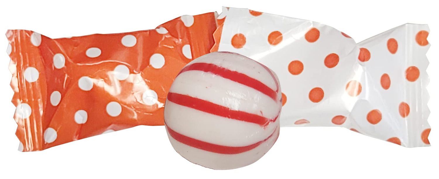 PEPPERMINT 100 Count Wrapped in Orange Polka Dot Candy Wrapper - Mint Candy
