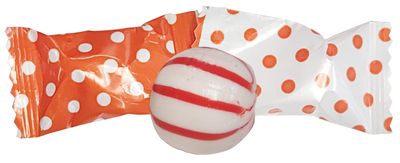 PEPPERMINT 100 Count Wrapped in Orange Polka Dot Candy Wrapper - Mint Candy