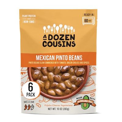 A Dozen Cousins Seasoned Pinto Beans, Vegan and Non-GMO Meals, Microwaveable Beans Ready to Eat Made with Avocado Oil (Mexican Pinto Beans, 6-Pack)