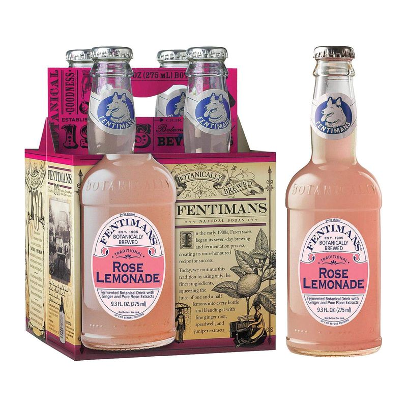 Fentimans Sparkling Rose Lemonade - Sparkling Pink Lemonade with Natural Ingredients &amp; Pure Rose Extract, Mixer, Craft Soda, Botanically Brewed Lemonade - 9.3 Fl Oz (Case 6x4)