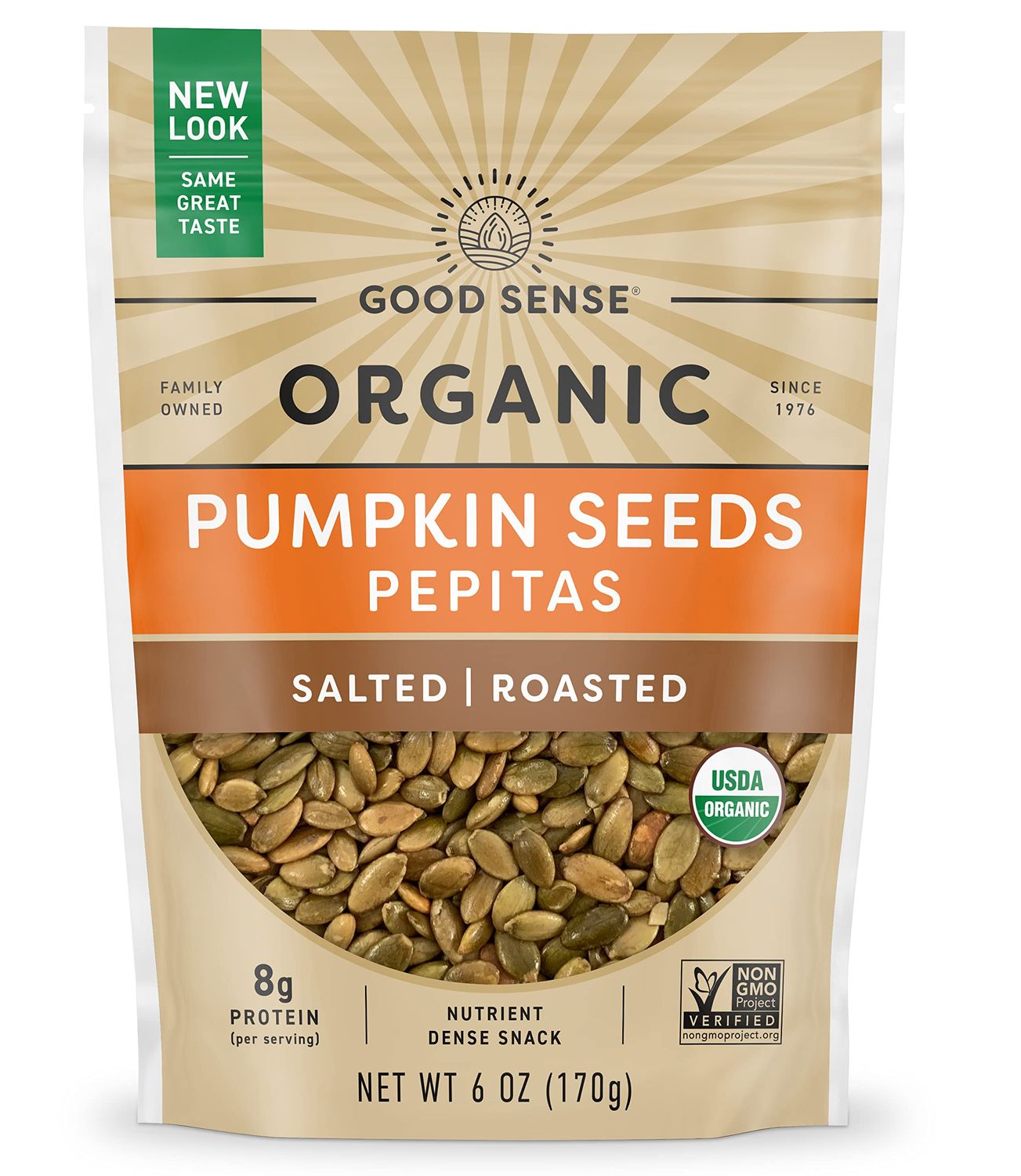 Good Sense Roasted &amp; Salted Organic Pumpkin Seeds (Pepitas), Non-GMO &amp; All Natural, 6 Ounce Resealable Bag