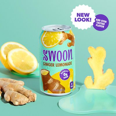 Swoon Ginger Lemonade - Sugar Free Lemonade, Low Carb, Keto & Paleo-Friendly, Gluten-Free - Zero Sugar Drinks Made with 100% Lemon Juice Concentrate & Sweetened by Monk Fruit, 12 Fl oz (Pack of 12)