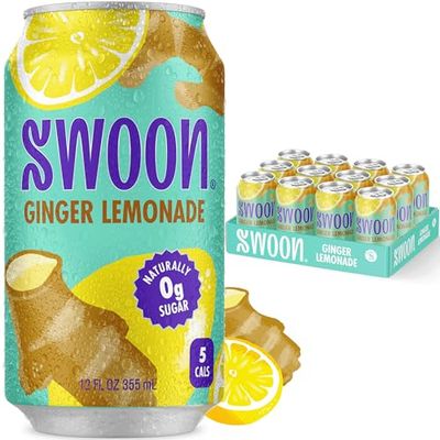Swoon Ginger Lemonade - Sugar Free Lemonade, Low Carb, Keto &amp; Paleo-Friendly, Gluten-Free - Zero Sugar Drinks Made with 100% Lemon Juice Concentrate &amp; Sweetened by Monk Fruit, 12 Fl oz (Pack of 12)