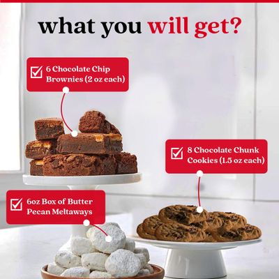Gourmet Cookies & Brownies Treat Box - Freshly Baked Goods In Signature Gift Basket - Includes Chocolate Chip Cookies, Butter Pecan Meltaways & Dark Chocolate Brownies - Delicious Food Gift Idea