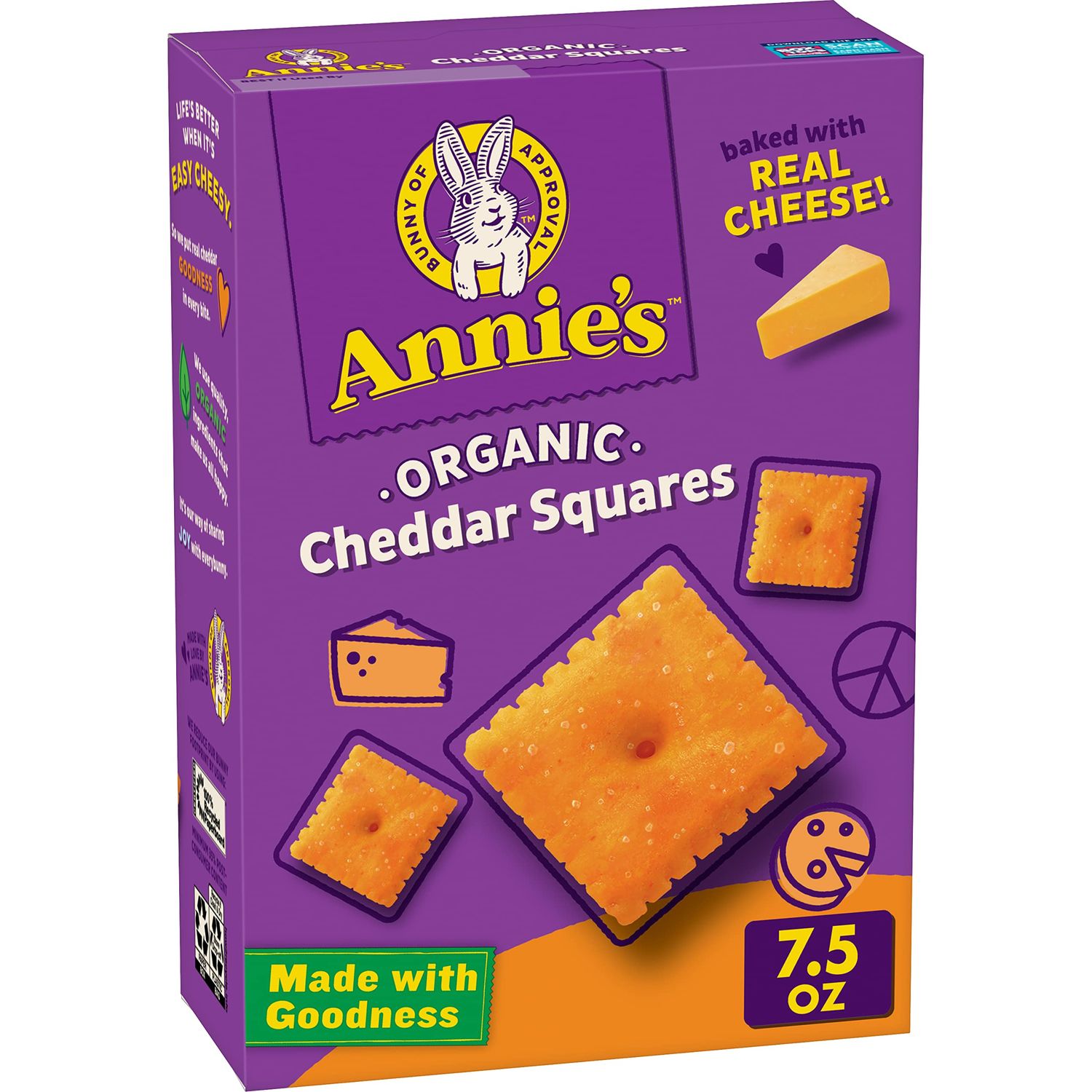 Annie&#39;s Organic Cheddar Squares, Baked Cracker Snacks, 7.5 oz