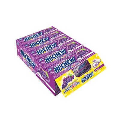 HI-CHEW Grape Sticks - Box of 15, 1.76oz ea | Unique Fun Soft &amp; Chewy Taffy Candy | Immensely Juicy Fruit Flavors