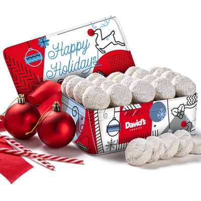 Davids Cookies Winter Wonderland Butter Pecan Meltaway Cookies Tin - Delicious Butter Cookies with Crunchy Pecans - Soft &amp; Melt In Your Mouth Flavorful Cookies, Gourmet Holiday Food Gift Basket 16oz