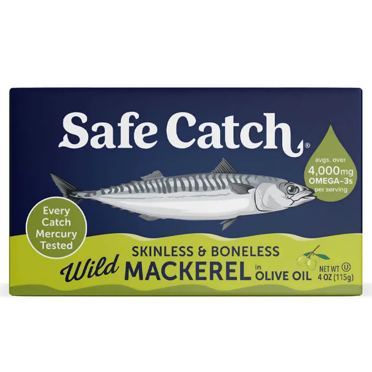 Safe Catch Canned Mackerel Fish in Pure Olive Oil, Mercury Tested, Wild Caught North Atlantic Mackerel Fillets Skinless &amp; Boneless, 4oz Cans (Pack of 12)