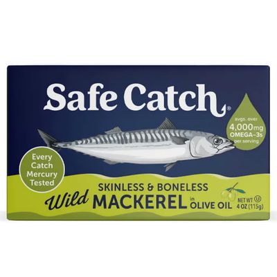 Safe Catch Canned Mackerel Fish in Pure Olive Oil, Mercury Tested, Wild Caught North Atlantic Mackerel Fillets Skinless &amp; Boneless, 4oz Cans (Pack of 12)