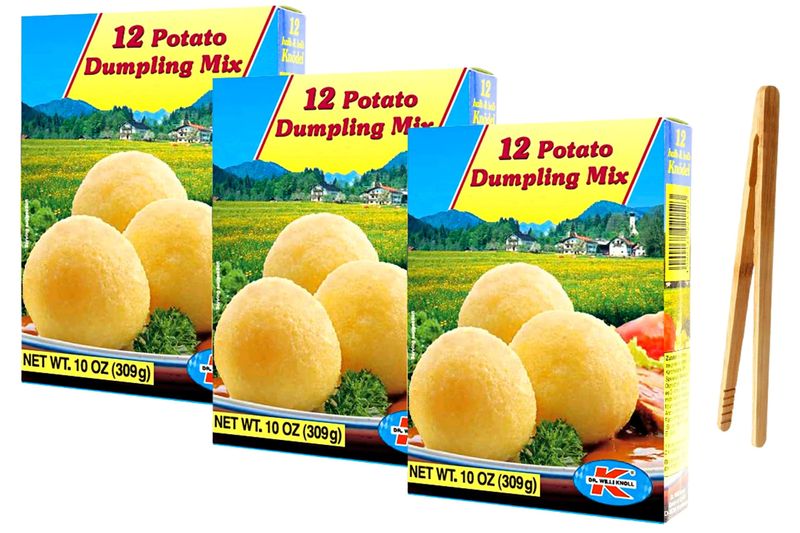 Dr. Willi Knoll 12 Halb And Halb Knoedel German Dumpling Mix, 10 ounce (Pack of 3) with Bamboo Serving Tong- Easy to Prepare and Delicious Potato Dumpling Mix