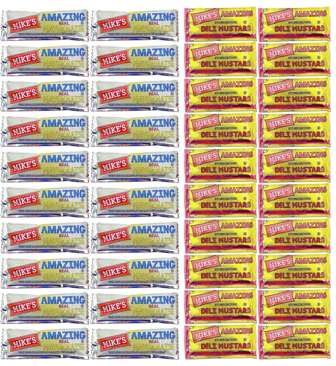Crait Mike&#39;s Amazing Mayonnaise and Mike&#39;s Amazing Deli Mustard Packets 20 Each, 40 Pack Total Mayonnaise Packets, Mustard Packets, Condiment Packets Bulk, Individually Wrapped Condiments