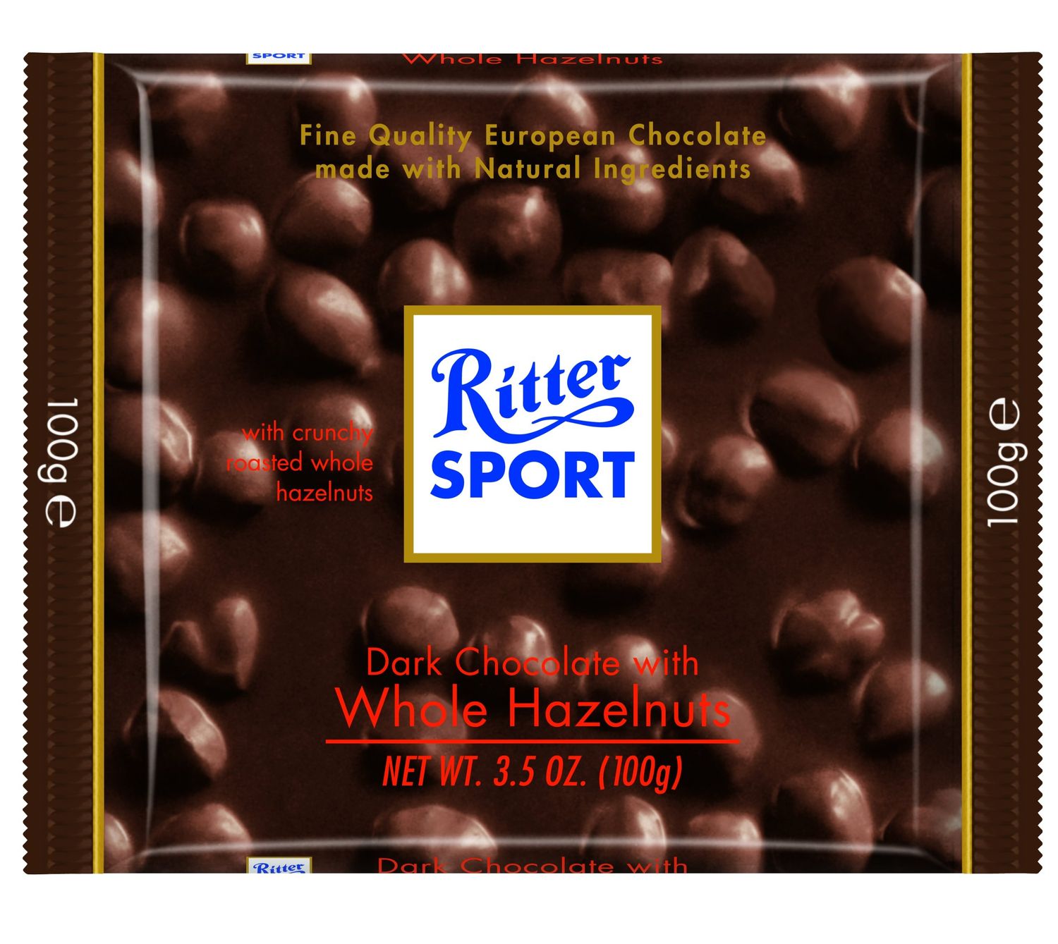 Ritter Sport, Dark Chocolate with Whole Hazelnuts (Pillow Pack), 3.5-Ounce Bars (Pack of 8)