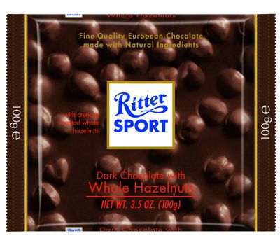 Ritter Sport, Dark Chocolate with Whole Hazelnuts (Pillow Pack), 3.5-Ounce Bars (Pack of 8)