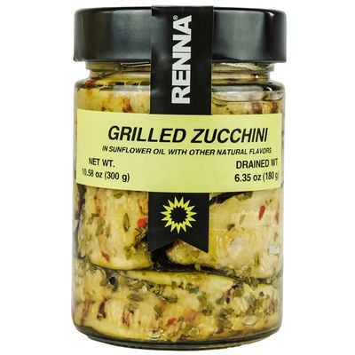 Renna, Marinaded Grilled Zucchini in Oil (10.58 oz), Ready-to eat, Authentic Culinary Excellence from Italy, jarred antipasto, Experience the Rich Flavors of the Mediterranean with Renna