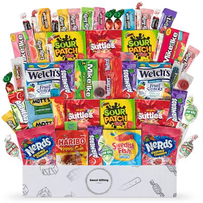 Bulk Candy Box Christmas Variety Pack 60+ Pcs Candy Gift Basket Individually Wrapped Bouquet - Pinata Stuffers Birthday &amp; Candy Care Package for Kids