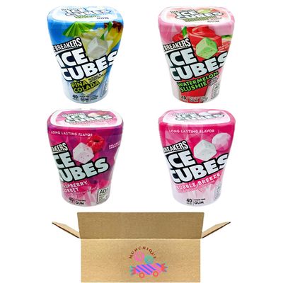 Ice Breakers Ice Cubes Combo Pack Pina Colada Watermelon Slushie Raspberry Sorbet Bubble Breeze  40 Pieces Each 4 Bottles Total