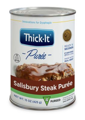 Thick-It Pureed Salisbury Steak (IDDSI), Made with Real Beef, Savory Flavor, Digestible Swallowing Aid, Simple-to-Use, 15 oz Can (Value Pack of 12)