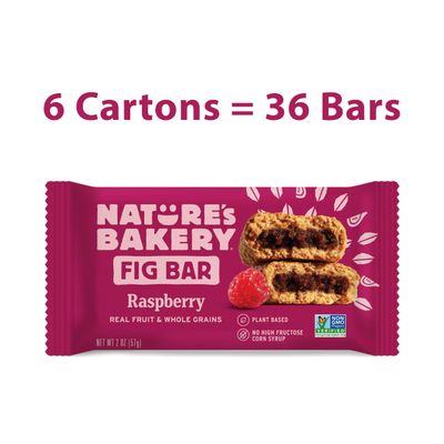 Natures Bakery Whole Wheat Fig Bars, Raspberry, Real Fruit, Vegan, Non-GMO, Snack bar, 6 Count (Pack of 6)
