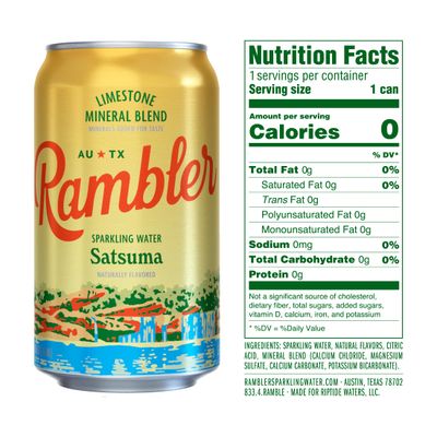 AUTX RAMBLER Satsuma Sparkling Water, Limestone Mineral Blend, 12-Ounce Cans, 12-Pack