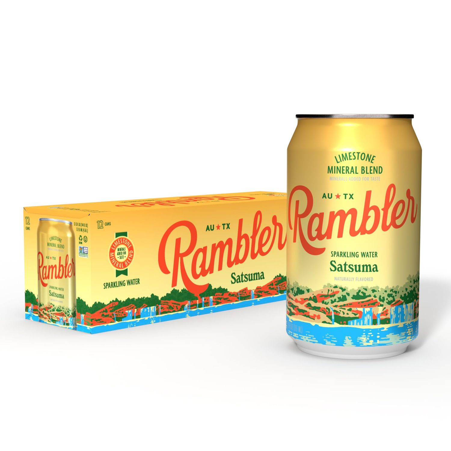 AUTX RAMBLER Satsuma Sparkling Water, Limestone Mineral Blend, 12-Ounce Cans, 12-Pack