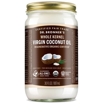 Dr. Bronner&#39;s - Organic Virgin Coconut Oil (Whole Kernel, 30 Ounce) - Coconut Oil for Cooking, Baking, Hair and Body, Unrefined and Fresh-Pressed, Rich and Nutty Flavor, Fair Trade, Vegan, Non-GMO