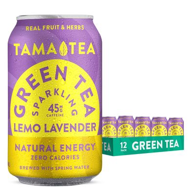 Sparkling Lemo Lavender Green Tea by Tama Tea - Made with Real Fruit &amp; Herbs - Zero Sugar, Zero Calories, Non-GMO - Naturally Energizing Green Tea High in Antioxidants &amp; Nootropics - 12 oz Pack of 12