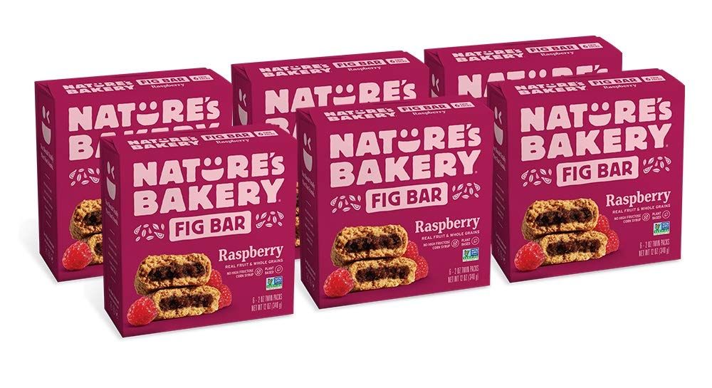 Natures Bakery Whole Wheat Fig Bars, Raspberry, Real Fruit, Vegan, Non-GMO, Snack bar, 6 Count (Pack of 6)
