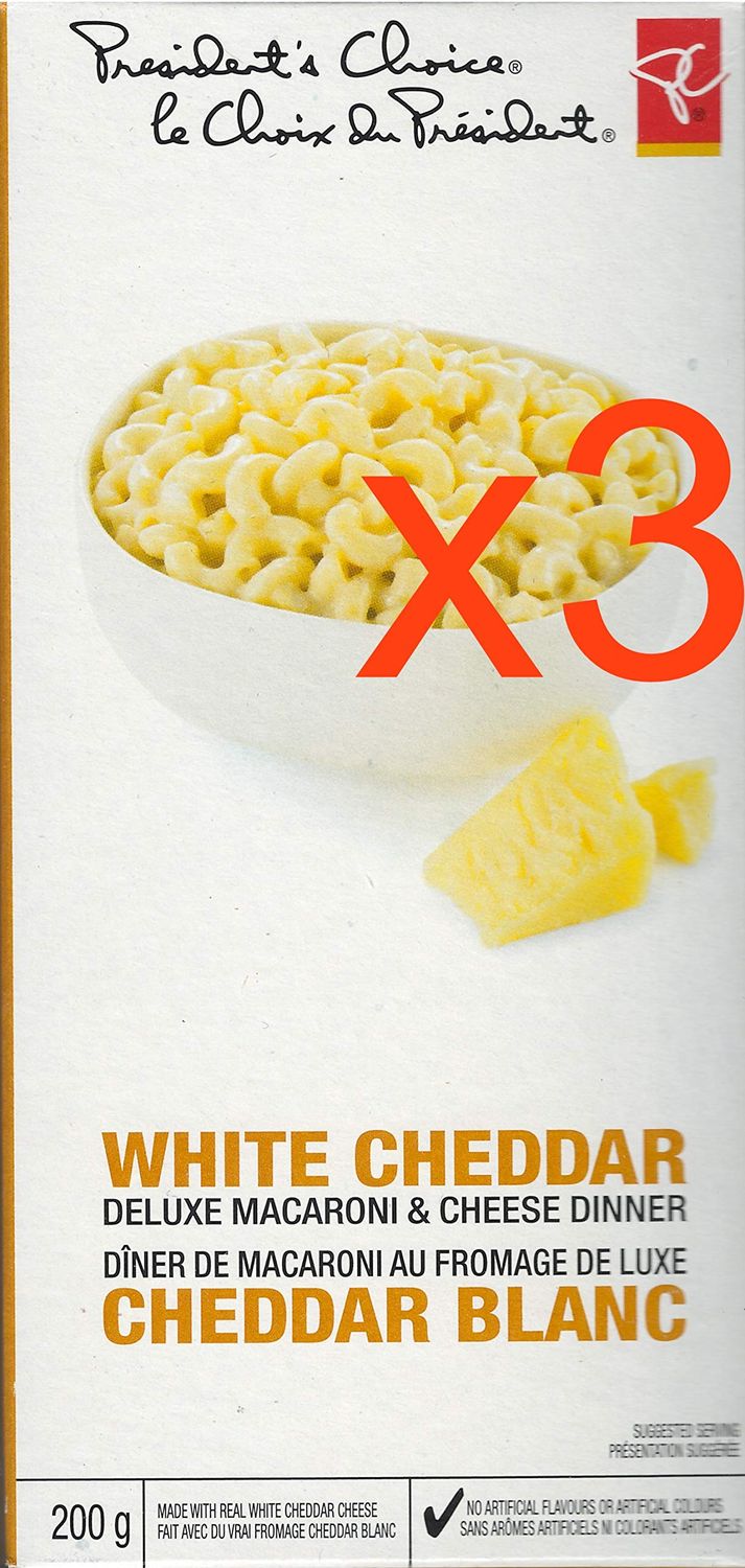 Presidents Choice White Cheddar Deluxe Macaroni &amp; Cheese Dinner (3 Boxes) 200g {Imported from Canada}