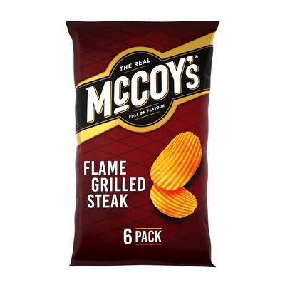 McCoy&#39;s Flame Grilled Steak Flavour Ridge Cut Potato Crisps, 6 x 25g