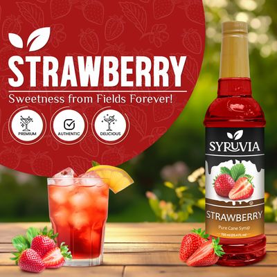 Syruvia Strawberry Syrup (25.4 fl oz) - Sweet Strawberry Bliss in a Bottle - Kosher, Gluten-Free, Ideal for Elevating Your Culinary and Beverage Adventures