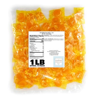 Butterscotch Hard Candy - 1lb Bulk Bag (Approx. 75 pcs) - Individually Wrapped Butterscotch Candy Discs - The Hampton Popcorn &amp; Candy Company