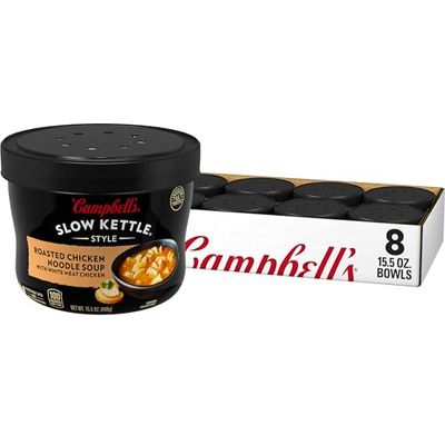 Campbell&#39;s Slow Kettle Style Roasted Chicken Noodle Soup with White Meat Chicken, 15.5 oz. Tub (Case of 8)