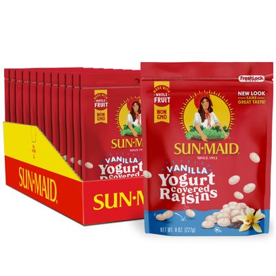 Sun-Maid Vanilla Yogurt Coated Raisins - (12 Pack) 8 oz Resealable Bag - Yogurt Covered Dried Fruit Snack for Lunches and Snacks