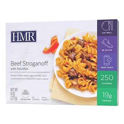 HMR Beef Stroganoff with Noodles Entre | Pre-packaged Lunch or Dinner to Support Weight Loss | Ready to Eat | 19g of Protein | Low Calorie Food | 8oz Serving per Meal | Pack of 6
