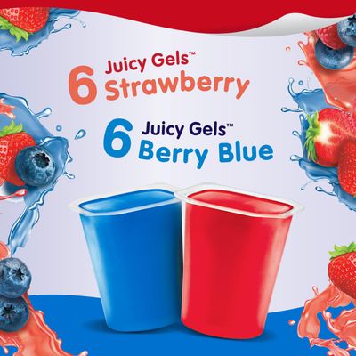 Snack Pack Strawberry &amp; Berry Blue Flavored Juicy Gels, 12 Count Snack Cups